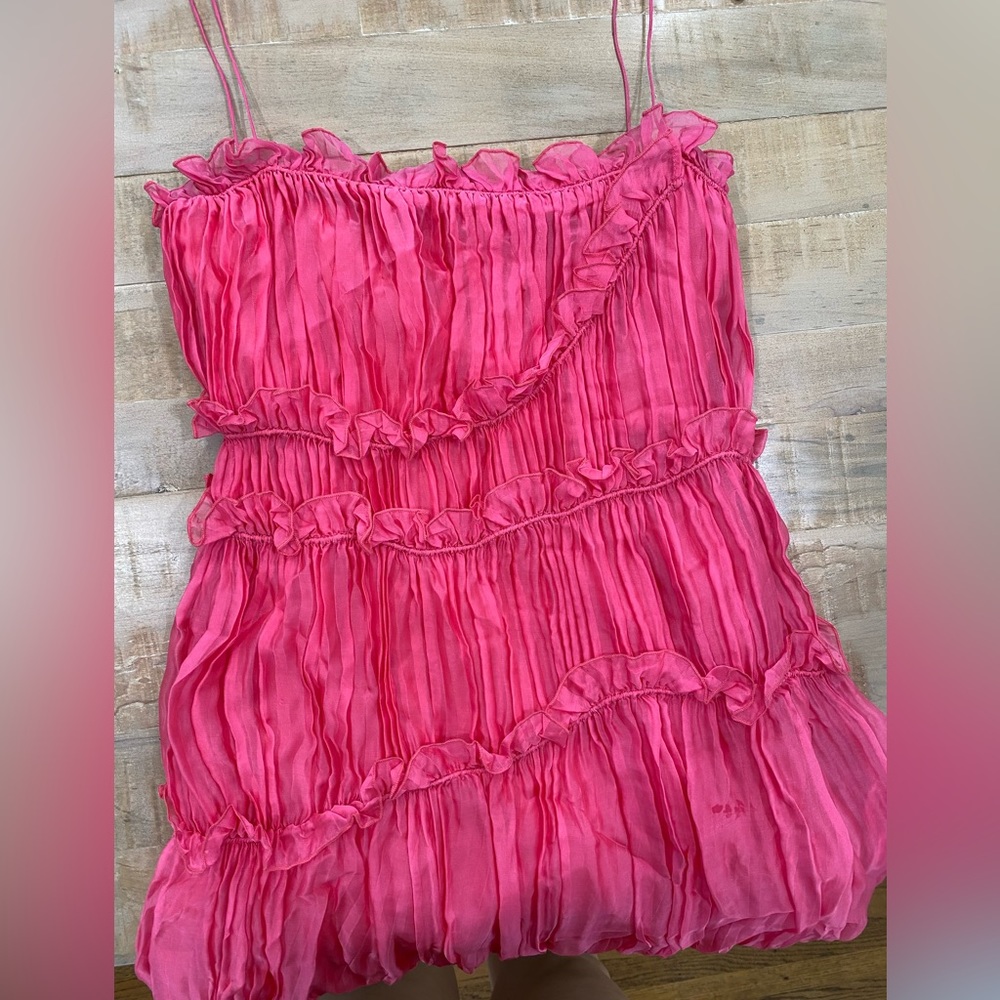 Free People silk RUFFLE pleated chiffon Dress